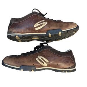 Vintage Y2K Sketchers Brown Leather Sneakers| 2000s Low Top Chunky Shoes| 8.5